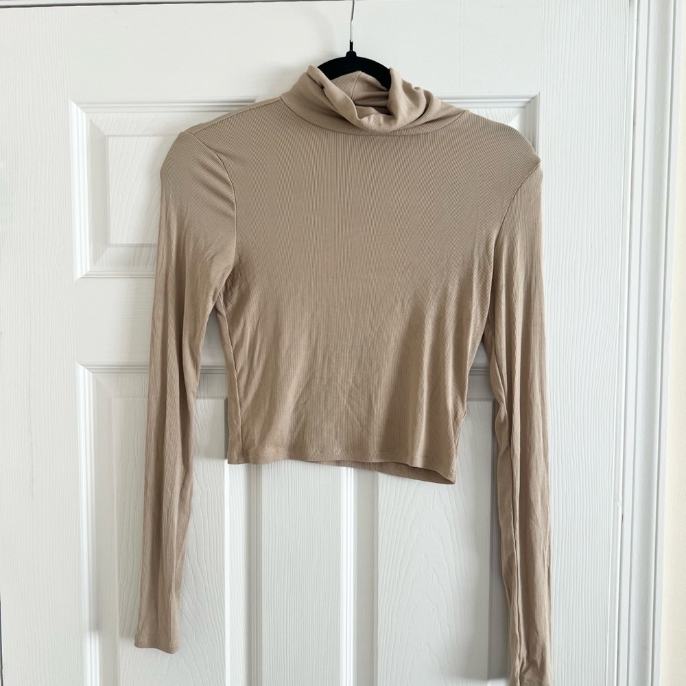 Aritzia Sunday Best Beige Cropped Turtleneck
